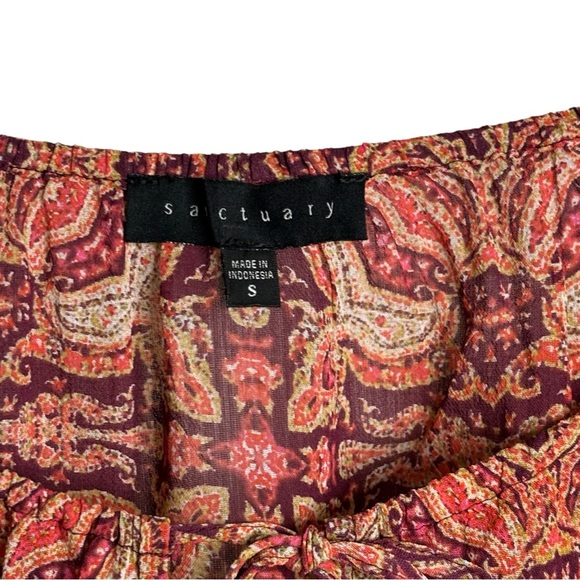 SANCTUARY LYRIC BELL SLEEVE SUNSET BOHO TIE NECK MEDALLION TOP S - Picture 4 of 8